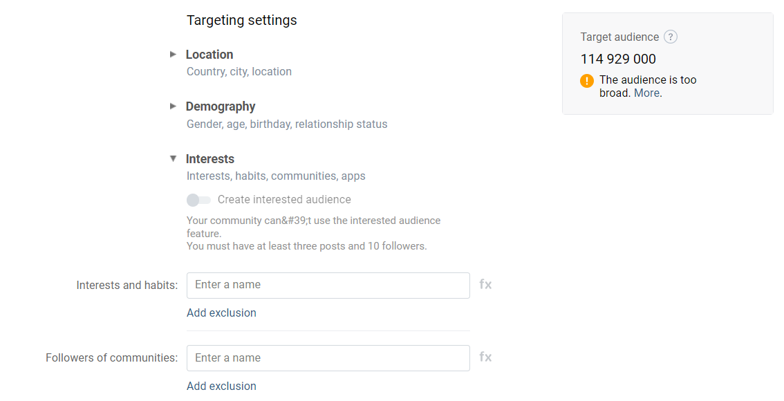 Audience settings